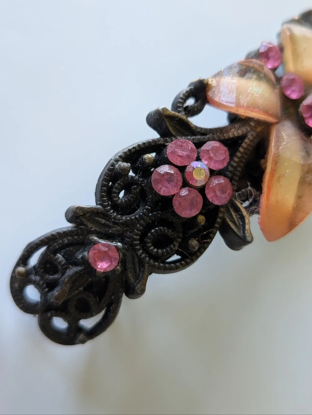 Vintage Lucite Floral Butterfly Hair Barrette
